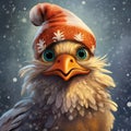 Watercolor rooster in a winter hat