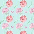 soft light pink red aquarelle watercolor rose flower pattern wall on blue background Royalty Free Stock Photo
