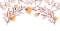 Watercolor Rose banner. Autumn yellow flowers with bud and leaves isolated on white. Hand painted round floral arch