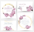 Watercolor rose flowers cards set collection Vector. Vintage greeting or buisiness card, wedding invitation, thank you Royalty Free Stock Photo