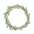 Watercolor rosemary wreath. Hand painted rosemary branch isolated on white background. Floral botanical border for