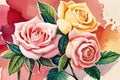 Watercolor roses clip art. Generative AI