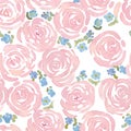 Hand drawn watercolor roses and cute little flowers seamless pattern. vector floral illustration Royalty Free Stock Photo