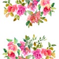 Watercolor roses. Floral background. Pink flowers greeting card.