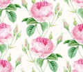 Watercolor Roses seamless pattern. Vintage floral background. Botanical hand drawn illustration. Colourful flowers and