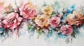 watercolor roses on a white background, background generated by artificial intelligence Royalty Free Stock Photo