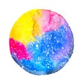 Watercolor round colored space on white background