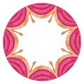 Watercolor round frame with red circus curtain