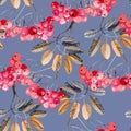 Watercolor rowan branches background.
