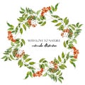 Watercolor rowan branches wreath, frame border Royalty Free Stock Photo