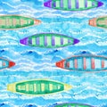 Watercolor rowing boats seamless pattern Royalty Free Stock Photo