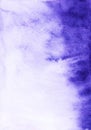 Watercolor royal purple and white gradient background. Blue-violet backdrop, stains on paper