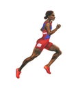 Watercolor running athletic African woman on white background.