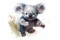 watercolor of a running cute Koala