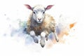 watercolor of a running cute sheep