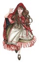 watercolor runnung girl from red Riding Hood