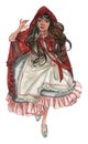 watercolor runnung girl from red Riding Hood Royalty Free Stock Photo