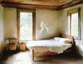 Watercolor of Rustic bedroom countryside cozy Royalty Free Stock Photo