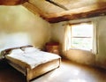 Watercolor of Rustic bedroom countryside cozy Royalty Free Stock Photo