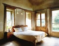 Watercolor of Rustic bedroom countryside cozy Royalty Free Stock Photo