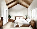 Watercolor of rustic modern farmhouse bedroom interior design