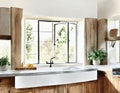 Watercolor of rustic modern farmhouse kitchen interior design