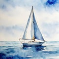 Watercolor Sailboat On Blue Water