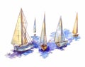 Vector watercolor sailboat regatta isolated on white. Seascape scene in sketch style