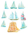 Watercolor sailing boats