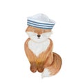 Watercolor sailor fox toy isolated on white