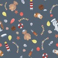 Watercolor sailor toys celebration pattern on grey