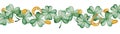 Watercolor Saint Patrick`s Day banner. Clover ornament. For design, print or background