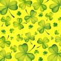 Watercolor Saint Patrick`s Day frame. Clover ornament. For design, print or background