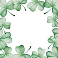 Watercolor Saint Patrick`s Day frame. Clover ornament. For design, print or background