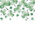 Watercolor Saint Patrick`s Day frame. Clover ornament. For design, print or background