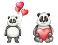 Watercolor Saint Valentine`s Day cute card with Panda