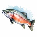 Watercolor Salmon Trout Clipart - Rainbowcore Style Illustration