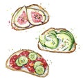 Watercolor sandwiches, hand painted snacks