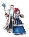 Watercolor Santa Clause andSnow Maiden , Russian style