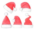 Watercolor santa red hats set isolated on white background for christmas time Royalty Free Stock Photo