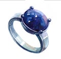 Watercolor sapphire ring illustration isolated Royalty Free Stock Photo