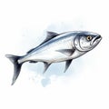 Watercolor Sardine: Detailed Character Illustration With Light Silver And Blue