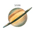 Watercolor Saturn. Hand drawn illustration is isolated on white. Painted planet