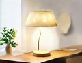 Watercolor of Scandinavian bedside lamp lighting up bedroom at