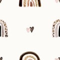 Watercolor scandinavian rainbow swamless patterns in pastel brown pink colors. Baby boy and girl background paper