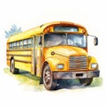 Watercolor School Bus Clipart - Realistic Figurative Painting Style