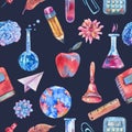 Watercolor school seamless pattern.