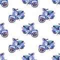 Watercolor scooter seamless pattern, hand painted vintage illustration Royalty Free Stock Photo
