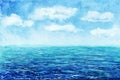 Watercolor Sea background. Hand drawn painting. Summer marine landscape.Watercolor seascape. Waterscape. postcard Royalty Free Stock Photo