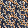 Watercolor sea buckthorn vector pattern